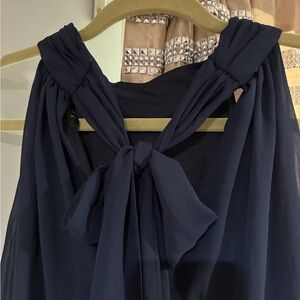 Navy Chiffon Bow-Back Evening Top